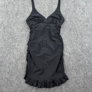 Assets Swim Dress L Black Ruched Ruffle Halter Neck Excellent Women's